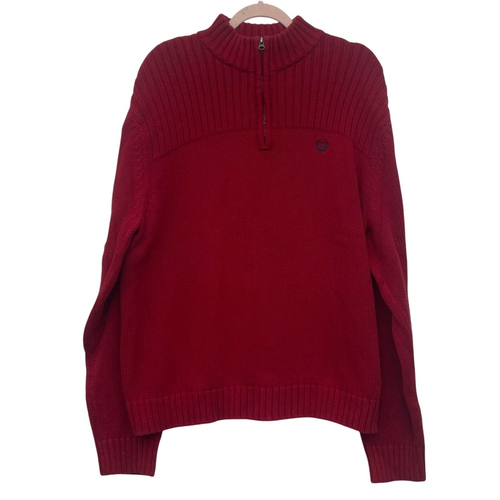 Chaps Quarter Zip Sweater Mens XL Red Cotton Knit Mock‎ Neck Pullover